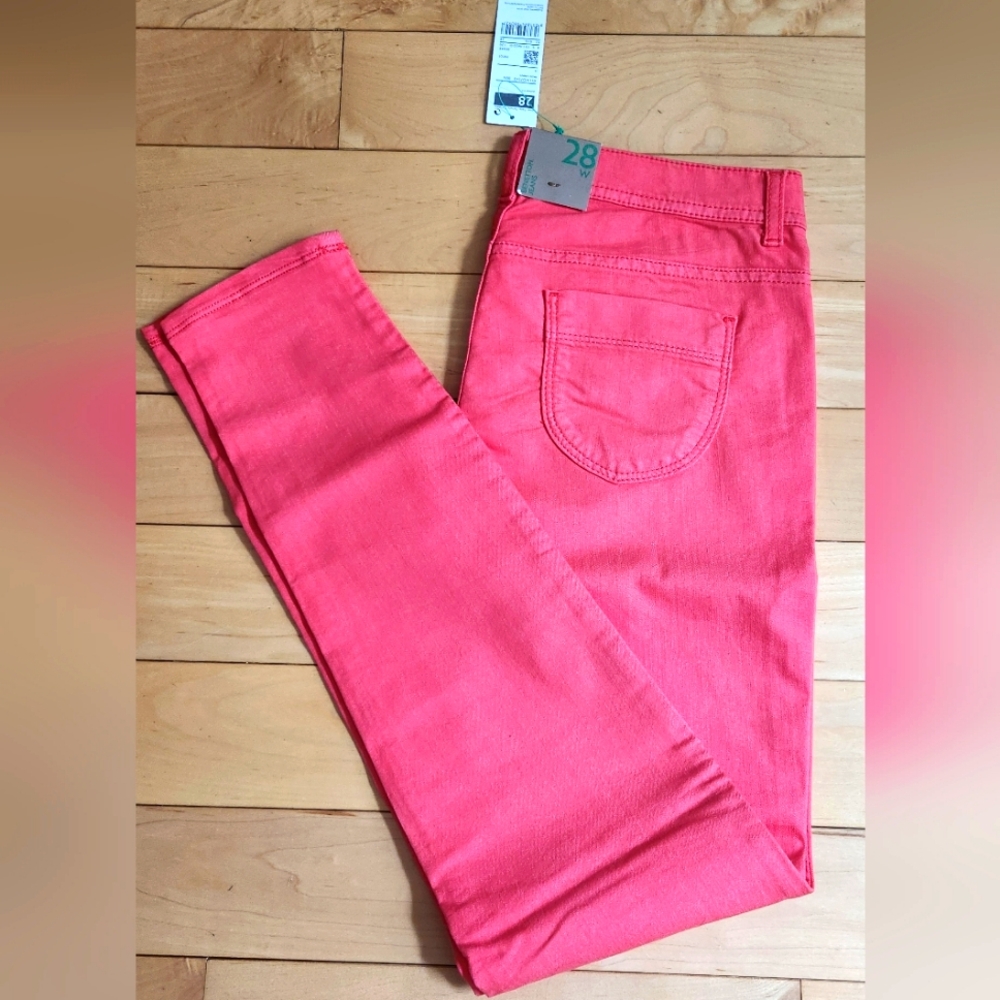 BENETTON skinny stretch jeans in coral size 28
